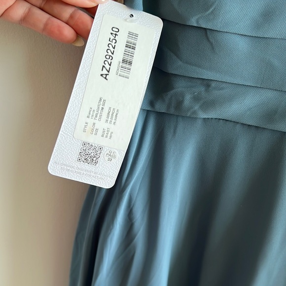 Azazie Bianca Slit Front Waist Tie Formal Evening Dress with V Neck (NWT) - Picture 5 of 8